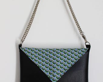 Black, blue and green Peacock clutch bag
