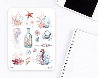 W53 | Watercolor Stickers | Decorative Stickers | Sea Ocean Stickers | Planner Stickers | Bullet Journal Stickers