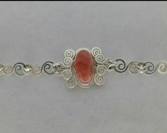 Silver and Rodocrosite bracelet.
