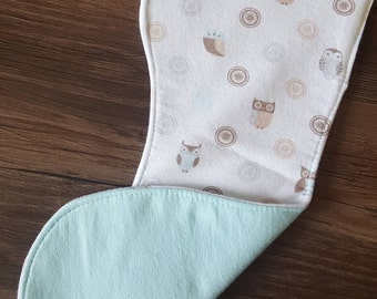 Turquoise and Gray Owl Flannel Burp Cloth
