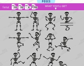 Skeleton svg Halloween SVG cut files - Dancing skeleton SVG Skeleton poses svg Skeleton Clipart Halloween Monogram for Cricut Silhouette 266