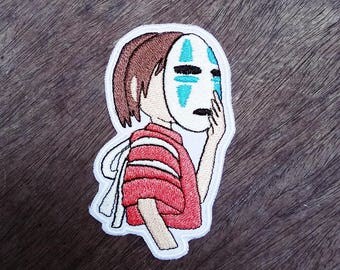 Spirited Away Chihiro with No-Face Ghost Mask on - Iron on Patch
