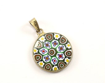 Vintage Floral Design Round Enamel Pendant 925 Sterling PD 1019