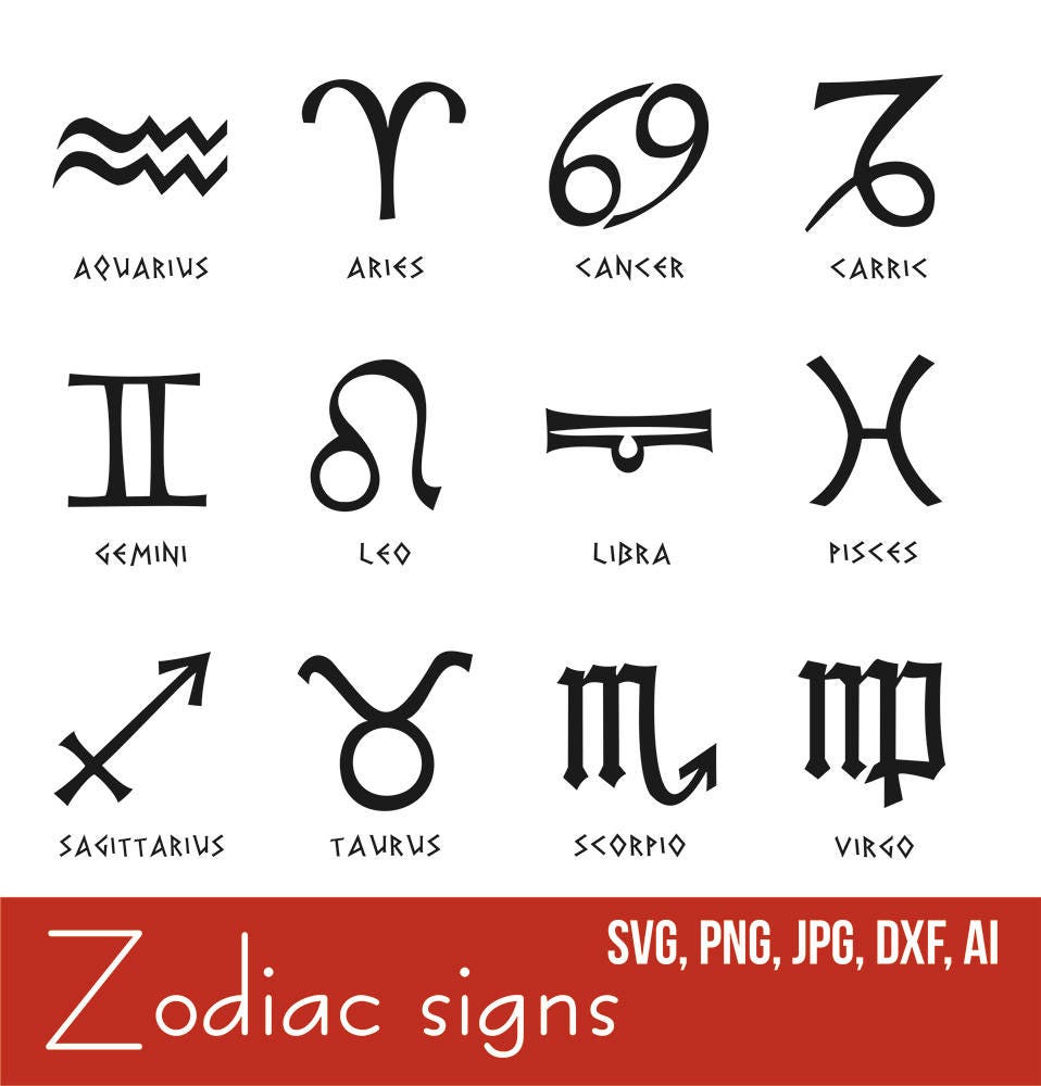 Zodiac Sign Svg Astrology signs Vector Clip art. Svg Ai