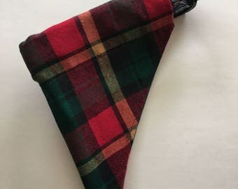 Fall Plaid Dog Bandana, Flannel Plaid Over the Collar Dog Bandana, Red, Gold & Green Dog Bandana