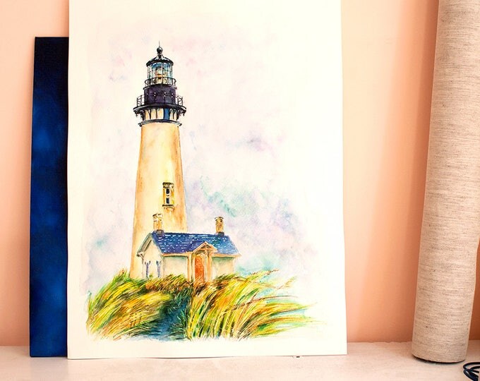 Lighthouse painting ORIGINAL Watercolor Painting, Lighthouse Watercolor Art, Lighthouse Art, Beacon Watercolor Lighthouse, Nautical art