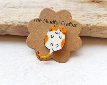 Cat pin cat brooch cat badge cat Jewelry ginger tabby cat. Cat lady brooch. Cute cat lapel pin. Kitsch kitten cat kawaii Orange white cat