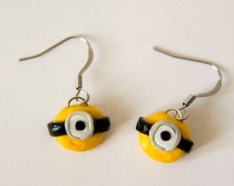 Minion earrings, earrings, fimo, polymer clay, polymer clay, Despicable Me, despicable me