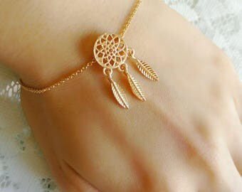 Gold dreamcatcher bracelet,Dreamcatcher bracelet,Native American jewelry,Dreamcatcher jewelry,Dreamcatcher anklet,Boho gold feather bracelet