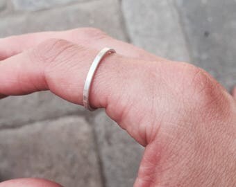Simple, hammered sterling silver stackable ring, sterling silver ring