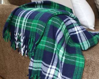 SALE: Vintage Faribo Green & Blue Plaid Throw - Excellent Condition