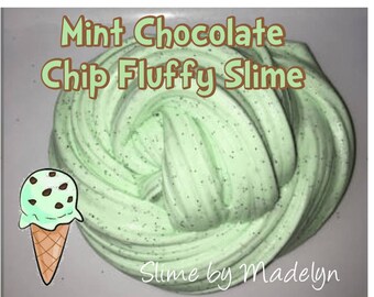Mint Chocolate Chip Fluffy Scented Slime ~ Mint Chocolate Chip slime