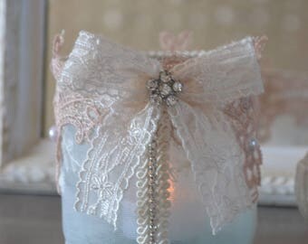 Candle holder shabby chic lace