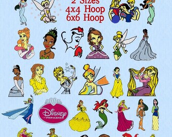 Disney Princess, 29 Machine Embroidery Designs PES Format, 2 sizes, 4x4 & 6x6 Hoop, Instant Download with CC