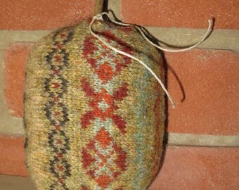 100% Felted wool autumn fall upcycled sweater gourd pumkin tan/rust