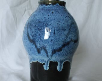 2ND****///Lollipop vase in Black glaze with Opal overlap