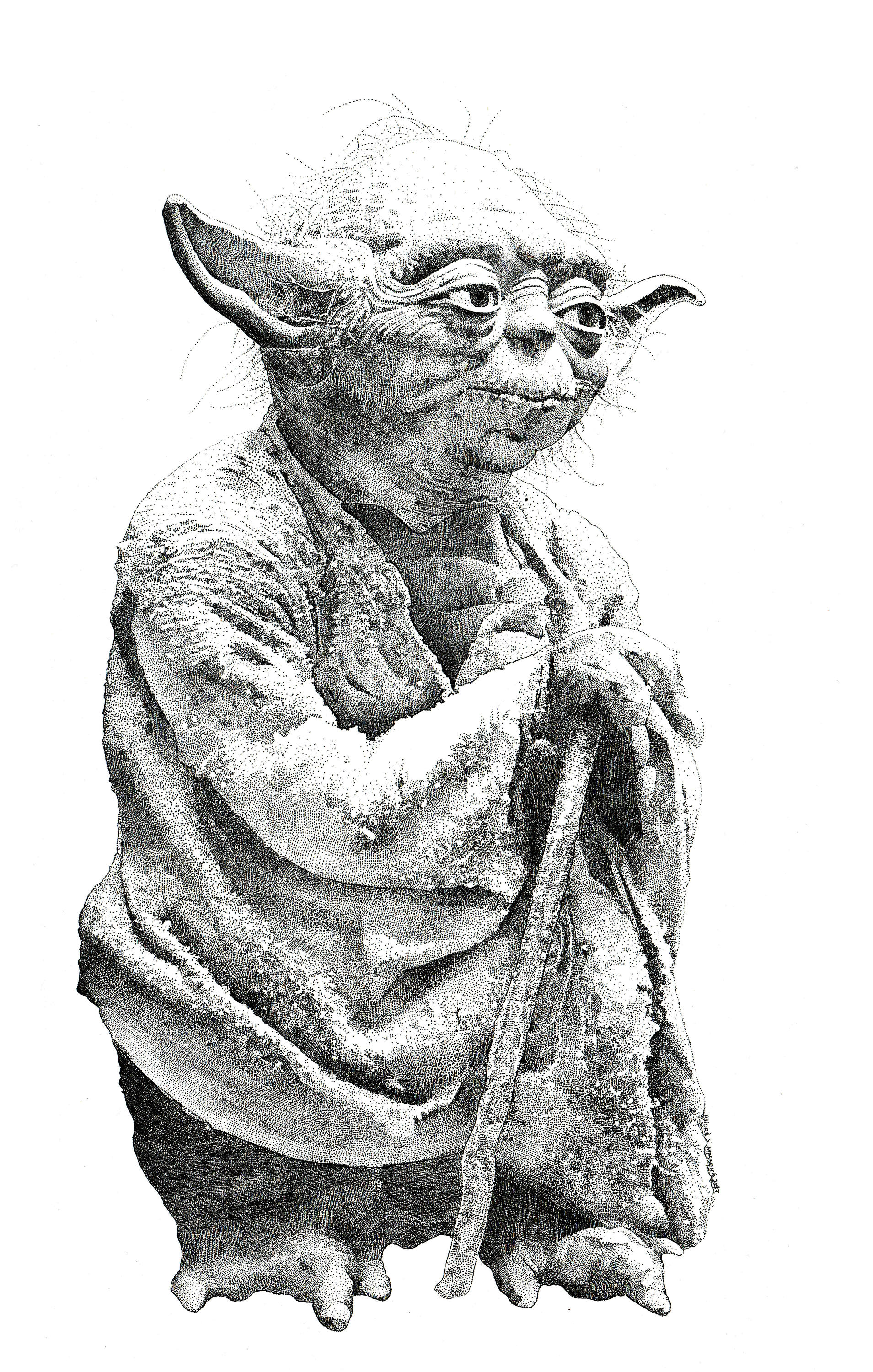 Yoda Original hyper realistic Ink Drawing Portrait of Yoda