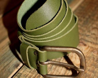 leather belt, dark green color
