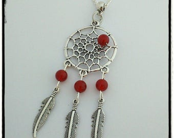 Red agate and silver dream catcher necklace.