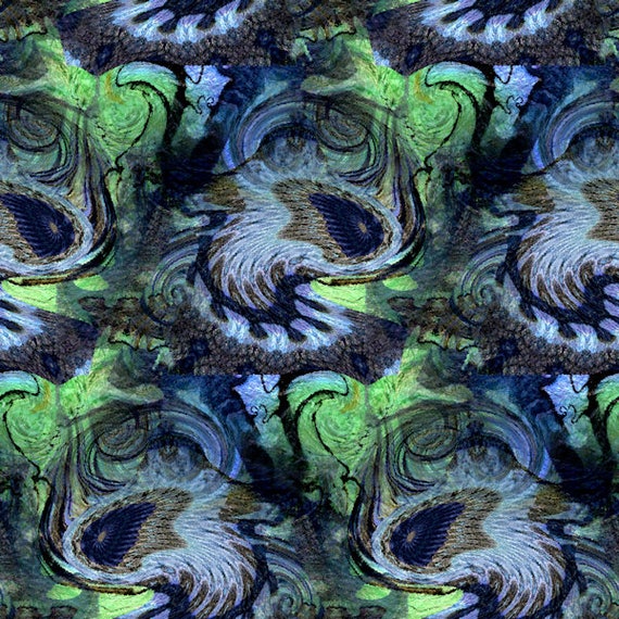 Hand Created Blue Green Textile Artist Created Lycra Knit Fabric By The Yard Athletic Apparel Swimwear Swim Suit