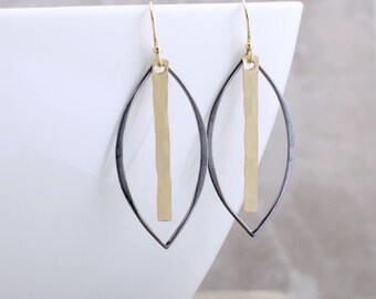 Minimalist Black And Gold Earrings Gold Dangle Earrings Oxidized Black And Gold Earrings Simple Gold Earrings Chic Earrings Edgy Earrings