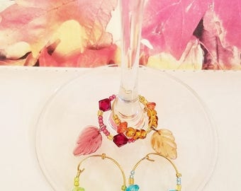 Autumn Leaves wine charm set (of 4), wine glass charms, fall entertaining, hostess gift, wine gift, wine accessories, barware, dinner party