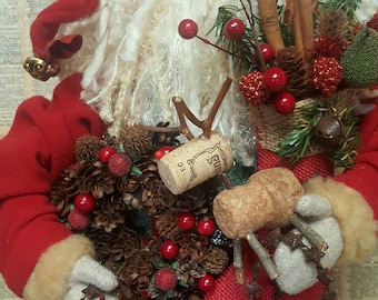 READY to SHIP-Vintage Quilt Santa Hand Made Primitive Folk Art Unique Details