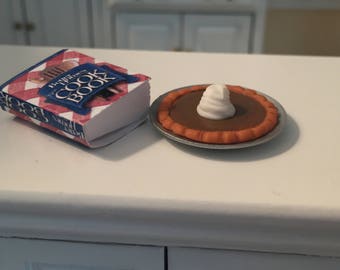 Miniature Pumpkin Pie With Whipped Cream, Dollhouse Miniature, 1:12 Scale, Miniature Food, Mini Pie, Dollhouse Accessory