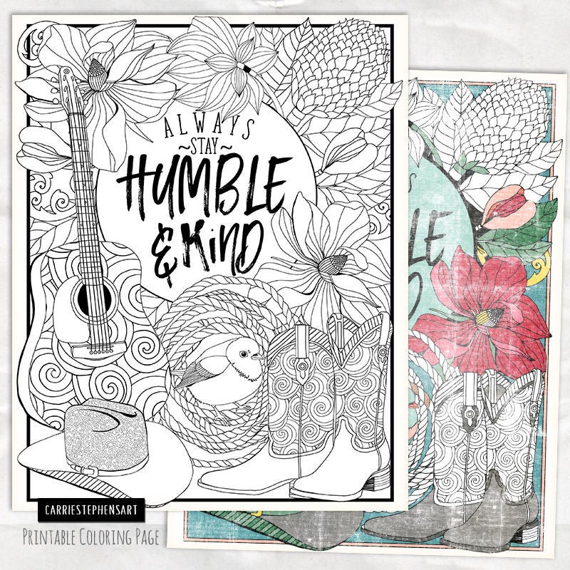 Printable Coloring Page Humble &amp; Kind Adult Colouring Sheet