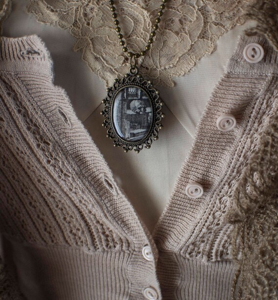 Skull and Bones Vintage Medical Resin Cameo Necklace Skull and Bones Vintage Medical Resin Cameo Necklace