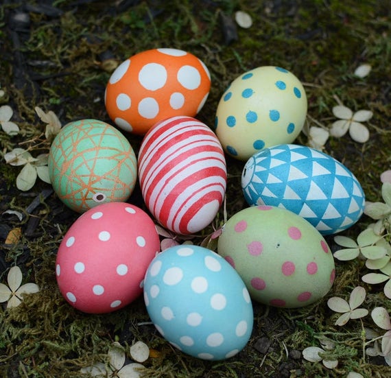 Modern mix Easter egg shells hand painted with beeswax and