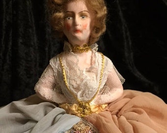 Chalkware Doll Designer made dress with sequined trimming (FFs5071)
