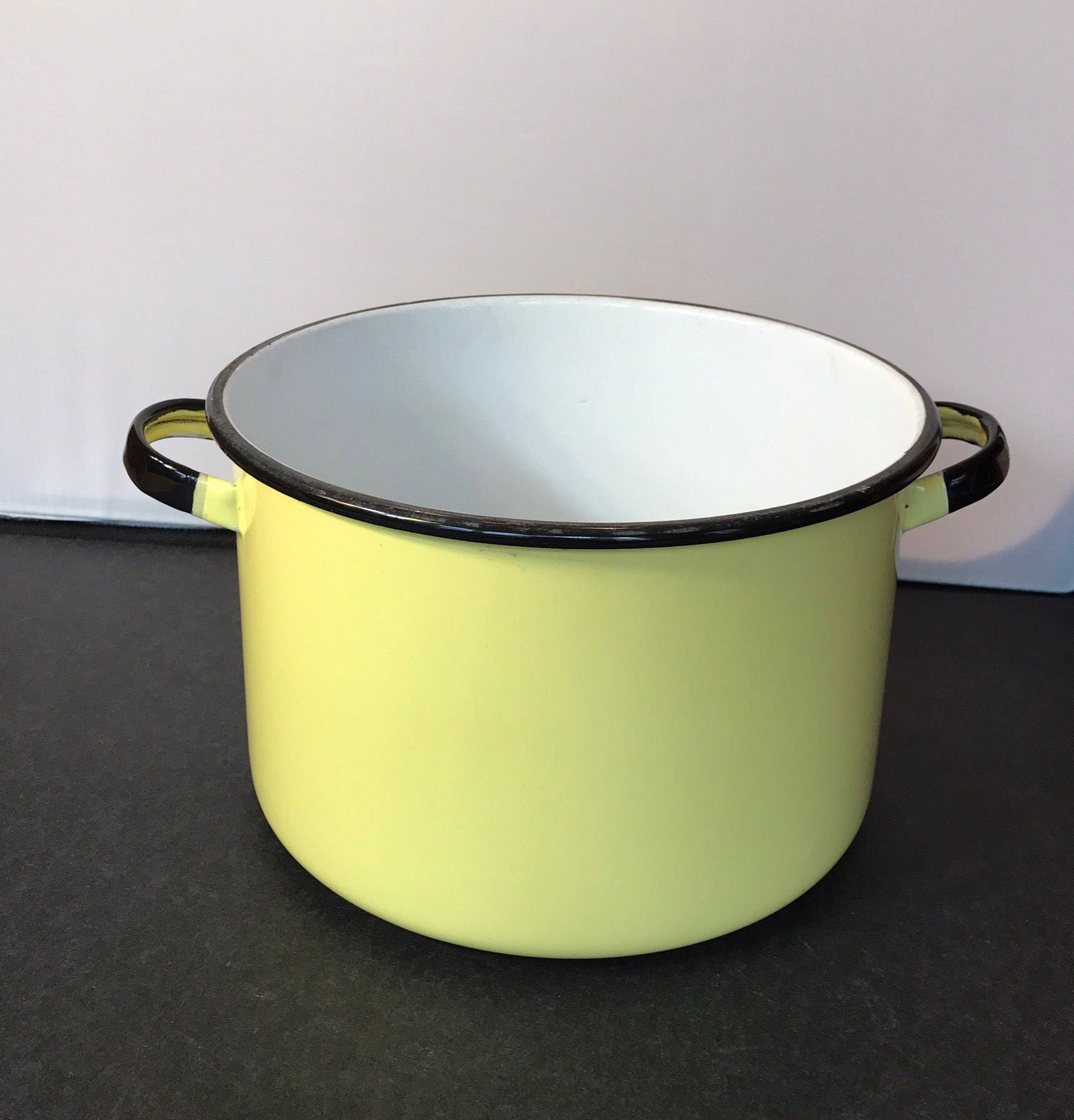 Vintage Enamel Cookware Stockpot Yellow Enamelware Pot no lid