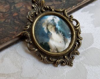 Vintage Small Ornate Brass Picture Frame Woman Portrait Wall Art, Petite Miniature Gold Metal, Marie Antoinette Paris Apartment