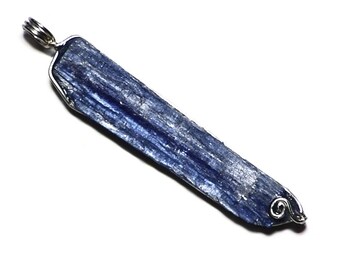 Mens Crystal Necklace, Huge Kyanite Crystal Blade Pendant (31.9 ct) Sterling Silver, Cool Raw Crystal Necklace, Rustic Jewelry Gift for Him
