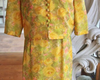 Vintage 1950s - 1960s Floral Elinor Gay Dress with Jacket 38 Bust
