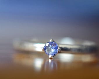3mm Tanzanite Engagement Ring, Dainty Violet Gemstone, Simple & Minimalist Promise Jewelry, Custom Engraved Silver Band