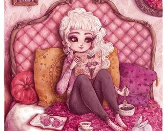 Luna's Night In - 8.5'' x 8.5'' Limited Edition Fine Art Print - Inspired by Luna Lovegood, Harry Potter, Magic, Quibbler, and Spectrespecs