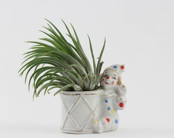 Vintage White Porcelain Clown Planter - Polka Dot Clown Circus Drum Planter Made in Japan