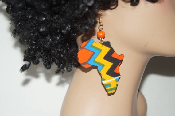 Fabric Covered Wood Earrings-Africa
