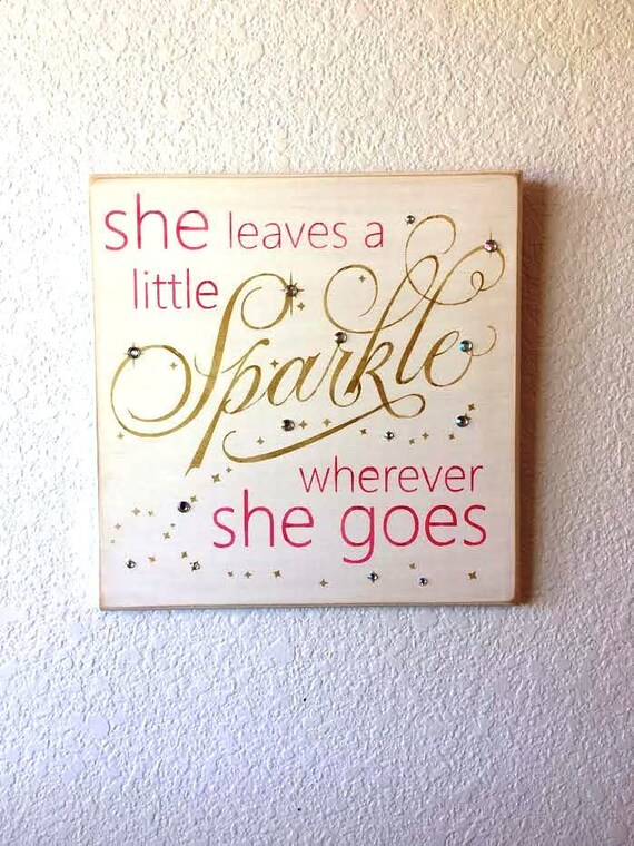 She Leaves a Little SPARKLE wherever She Goes ~ White with Lavender, Gray and Sparkles! - Painted Wooden Sign - Hand painted -Girl's Room