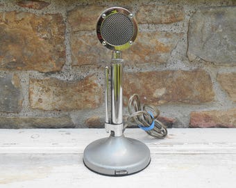 Vintage Astatic Microphone Chrome Model D-104 Lollipop Mic Microphone & UG8 Stand Conneaut, Ohio The Astatic Corp. Chrome Silver Photo Prop