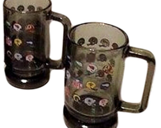NFL Football Mugs, Football Gifts, Sports Barware Beer Mugs, Vintage Smoked Glass , Man Cave Gifts, Gifts For Men