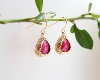 Ruby Earrings Dangle Earrings - Ruby Stone Earrings - Drop Earrings - Ruby Birthstone Earrings - Jewelry - Pink Quartz - Ruby Earrings