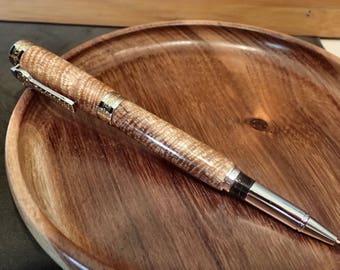 Curly Koa Hand Turned Junior Celticus Master Pen Titanium Gold & Chrome Postable Rollerball Pen Made From Hawaiian Exhibition Grade Koa