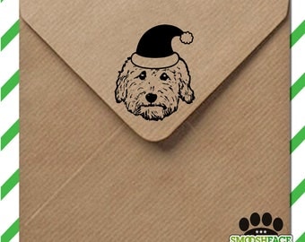Goldendoodle Santa stamp - custom dog stamp - wood mounted stamp with handle or self inking - great Doodle gift!