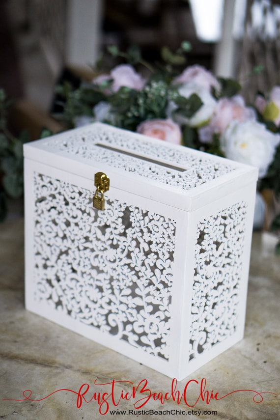 Wedding Card Box with Slot Card Box with Lock White Wedding