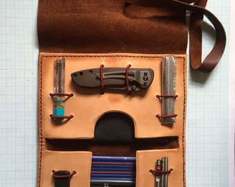 Hand Stitched Leather tool roll / every day carry / accessory pouch.