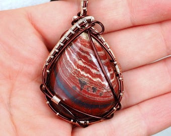 Red Jasper Wire Wrapped Pendant/Brown & Rose Gold Wire Handcrafted Jewelry/Anniversary gift/Gift for Birthday