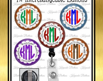 Interchangeable Monogram Holiday Badge Reel, Magnet Monogram Badge Reel, Holiday ID Badge, Retractable Badge Reel, BRMG002